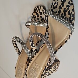 Leopard Print Women's Heels with Rhinestone Straps